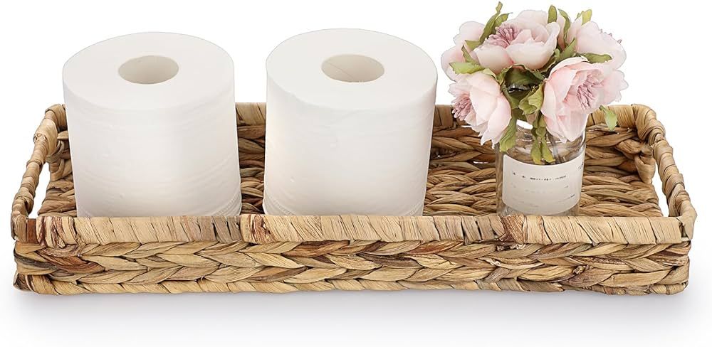 Sumnacon Bathroom Tray for Counter 16.9 Inch Water Hyacinth Bathroom Tray Over Toilet,Wicker Toil... | Amazon (US)