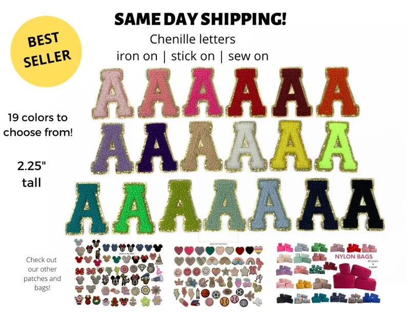 Chenille letter patch -- iron on, stick on and sew on -- 2.25" tall - A through Z - 19 color opti... | Etsy (US)