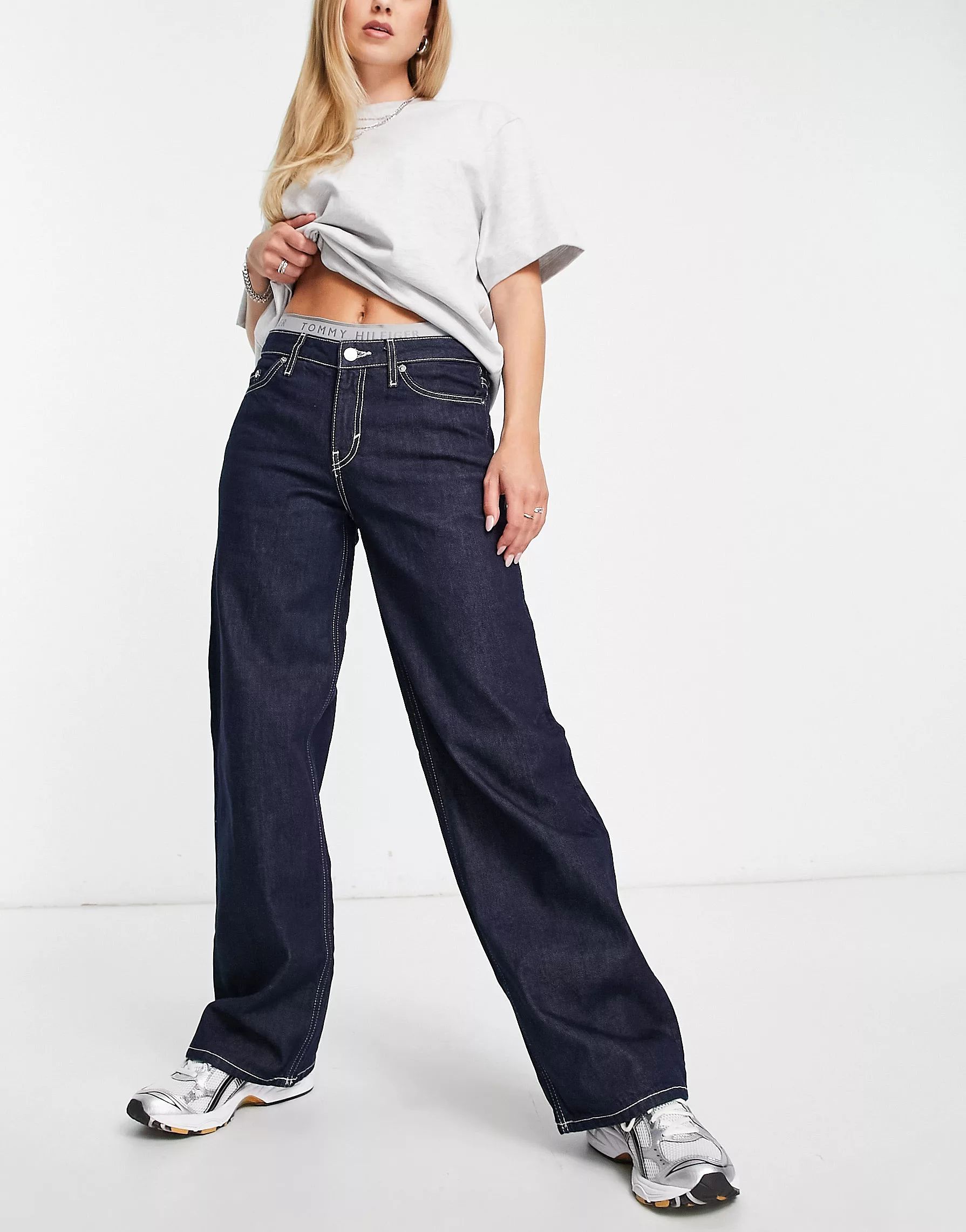 Weekday Ample low rise straight leg jeans in indigo | ASOS (Global)