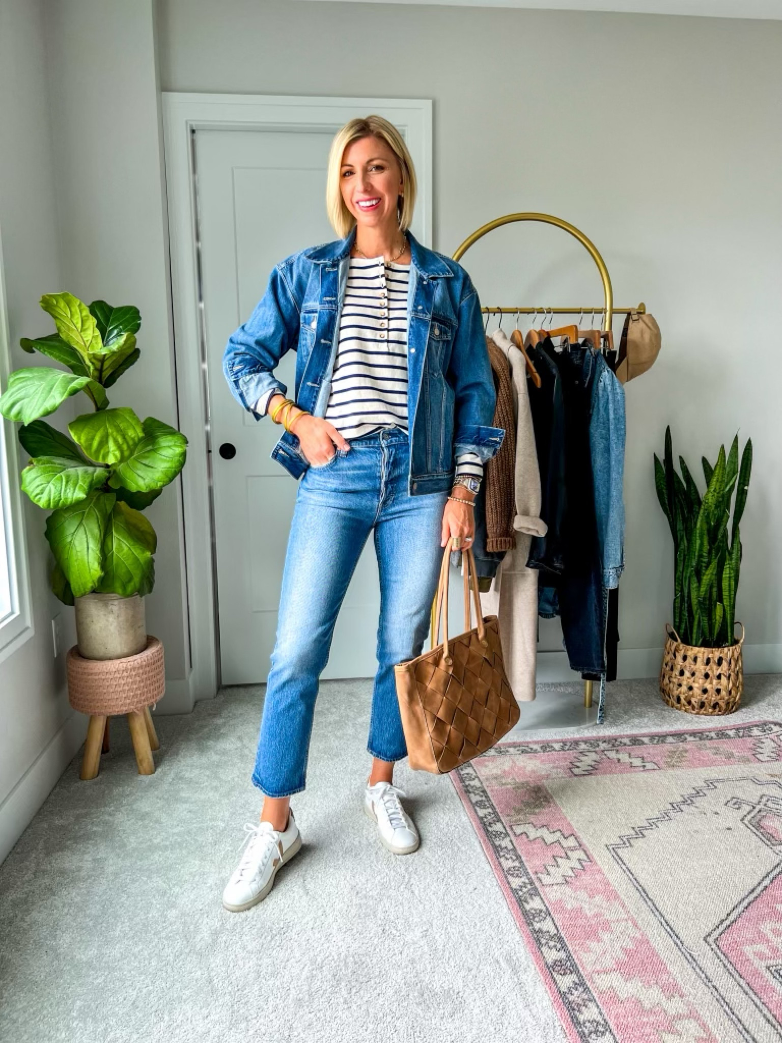 Same outfit multiple ways, straight jeans, stripe shirt, blazer, cardigan, sneakers, Sarah Kelly Style

#LTKstyletip #LTKSeasonal #LTKFind