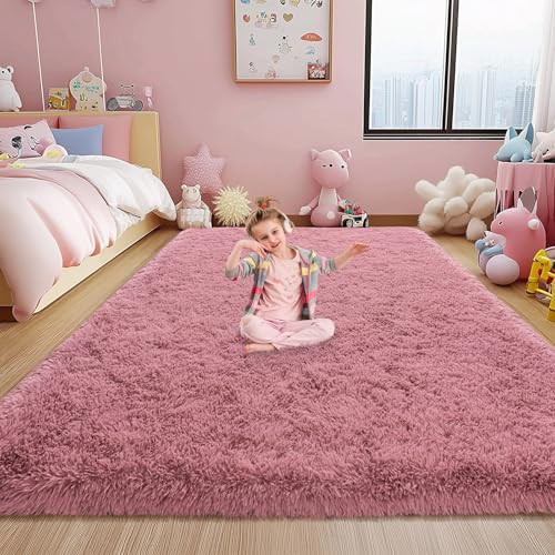 Fluffy Rug for Bedroom, 4x6 Blush Pink Shag Area Rug for Living Room, Soft Modern Indoor Fuzzy Plush Rug, Non-Slip Shaggy Carpet for Girls Kids Room Nursery Dorm Home Decor | Amazon (US)