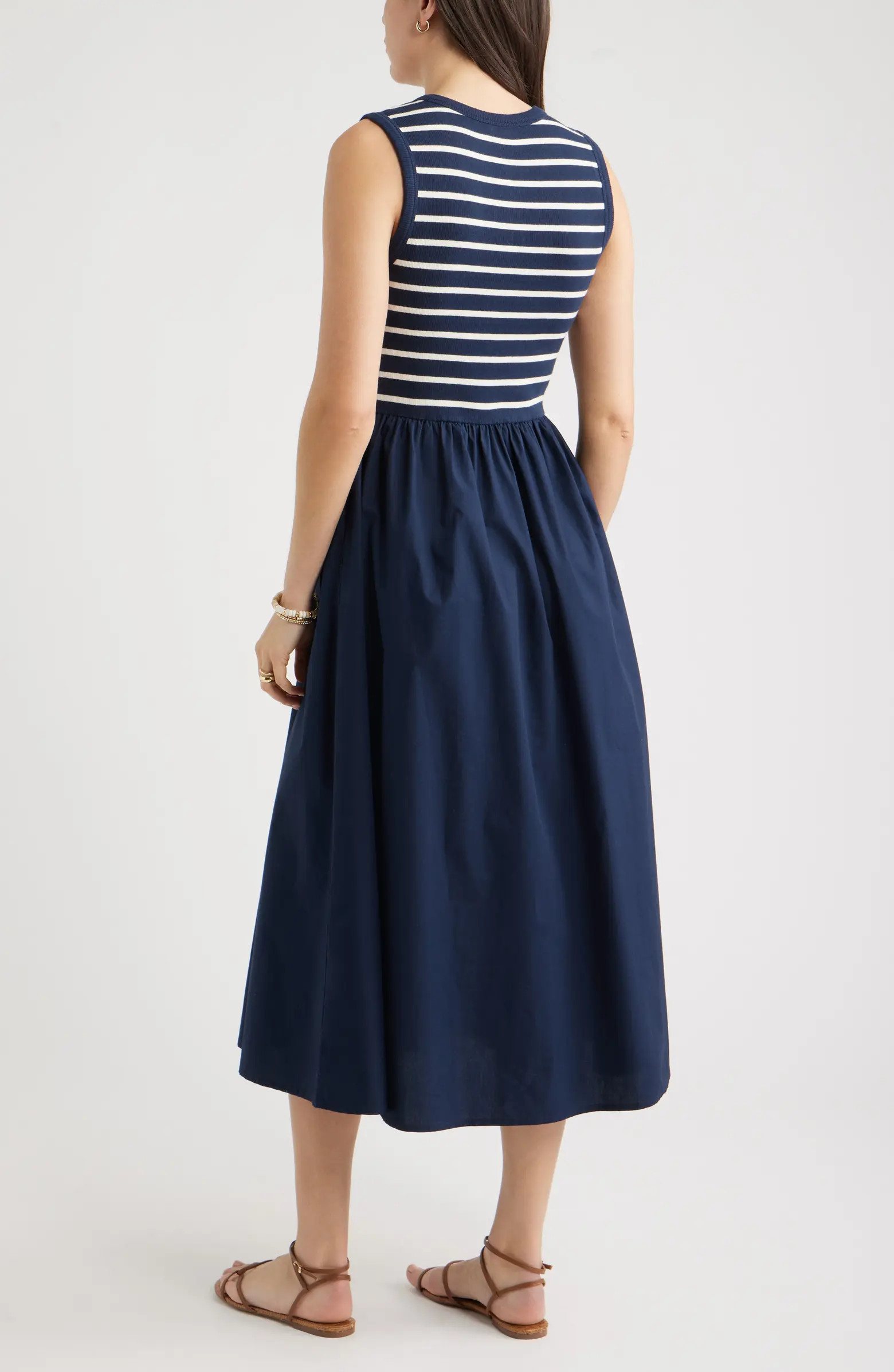 Sleeveless Mixed Media Midi Dress | Nordstrom