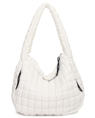 Bagtopia Puffer Tote Bag, Large Quilted Puffer Tote Bag, Lightweight Puffy Quilted Hobo Bag, Soft Padded Shoulder Bag, Puff Purse for Work,Gym,Travel, White | Amazon (US)