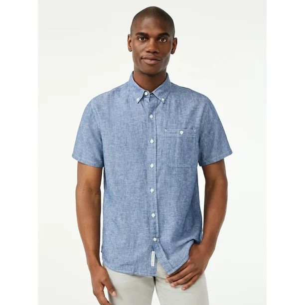 Free Assembly Men's Chambray Shirt with Short Sleeves - Walmart.com | Walmart (US)