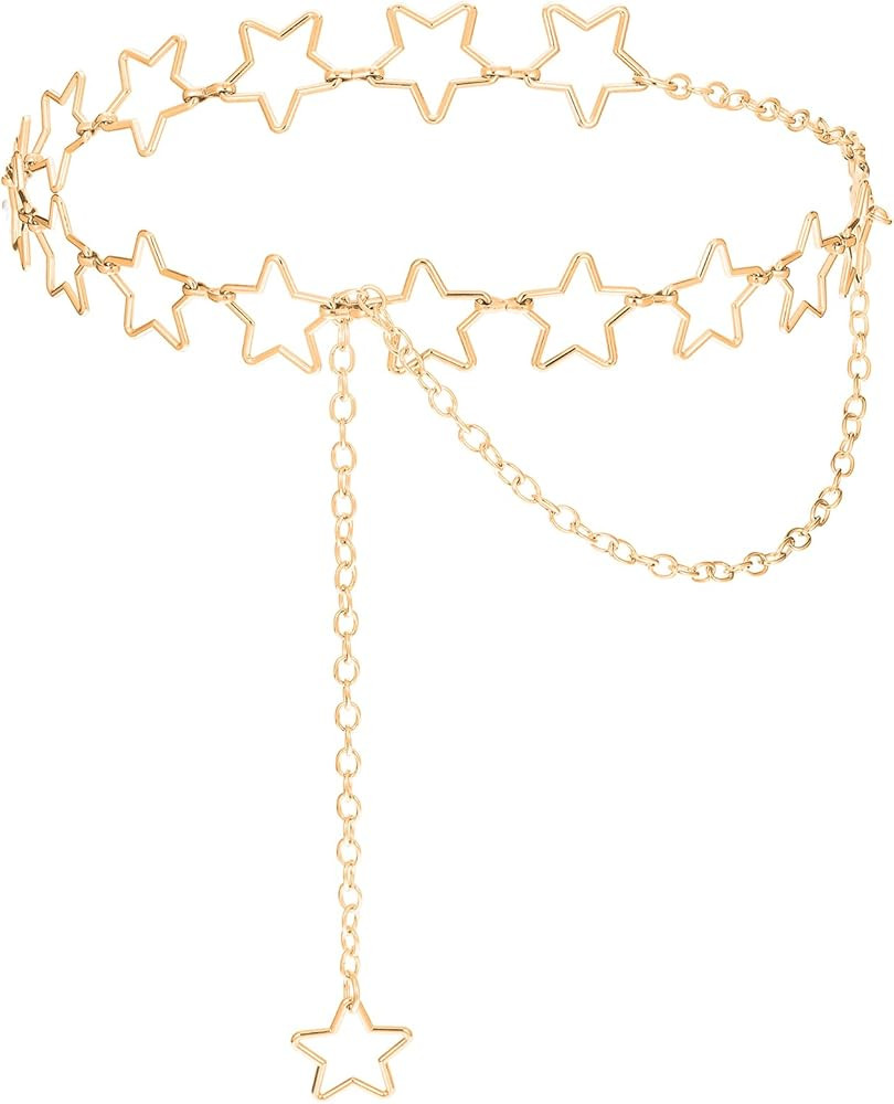 Women Star Waist Chain Metal Belly Chain Belt Adjustable Plus Size Chain Body Cute Decorative Acc... | Amazon (US)