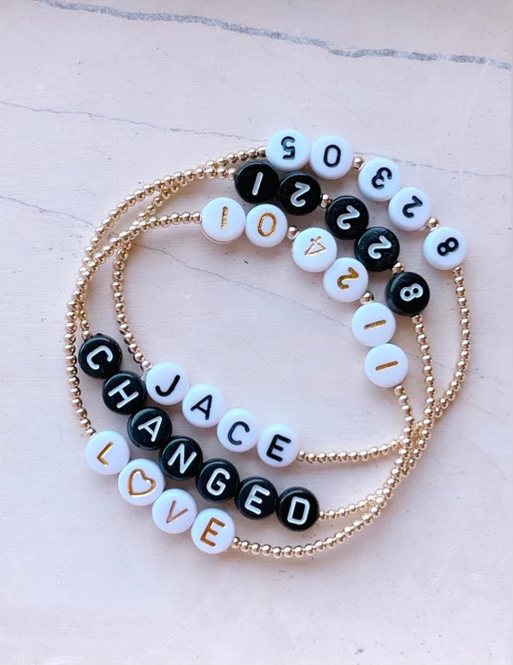 Date Stamp Gold Filled Personalized Beaded Name Bracelet  - Etsy | Etsy (US)