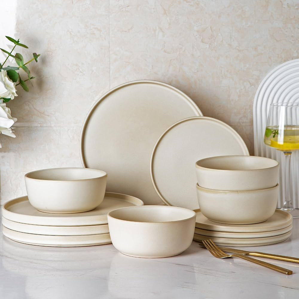 AmorArc Stoneware Dinnerware Sets for 4, Reactive Ceramic Plates and Bowls Set,Highly Chip and Cr... | Amazon (CA)