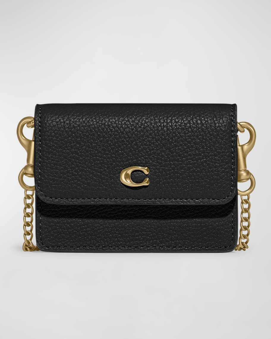 Coach Polished Leather Card Holder with Chain | Neiman Marcus