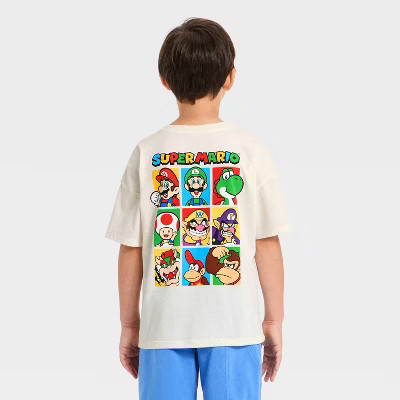 Boys' Super Mario Front and Back Graphic Short Sleeve T-Shirt - Ivory XXL | Target