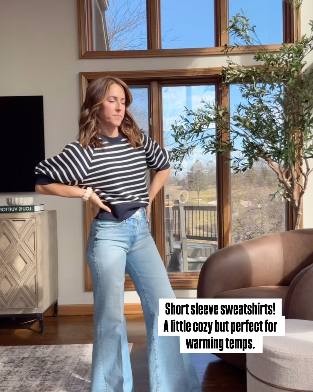 2 short sleeve sweatshirts. 
Small in stripe. It’s more of a cropped, fitted style. Classic. 
XS in ivory as it’s more relaxed & oversized. 
Both a soft terry material  

#LTKSeasonal #LTKgrwm #LTKootd