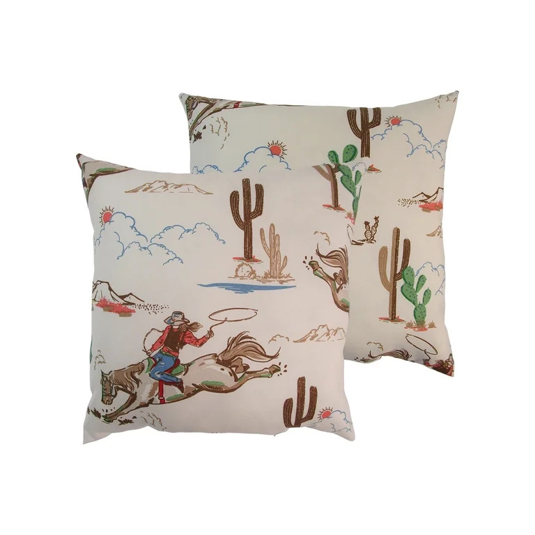 Mainstays 16" x 16" Reversible Decorative Outdoor Throw Pillow, Beige Cowboy | Walmart (US)