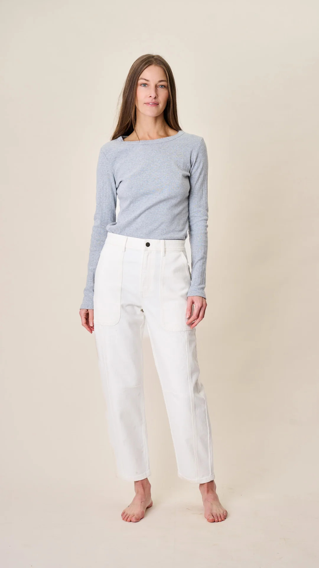 Meade High Rise Barrel Jean - White | Marea