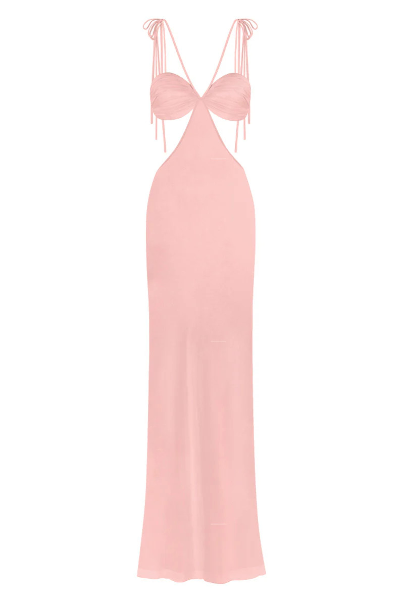 CLASSIC CUT-OUT SHEER MAXI DRESS IN SALMON PINK | Stolen Stores | CULT MIA | CULT MIA UK LTD