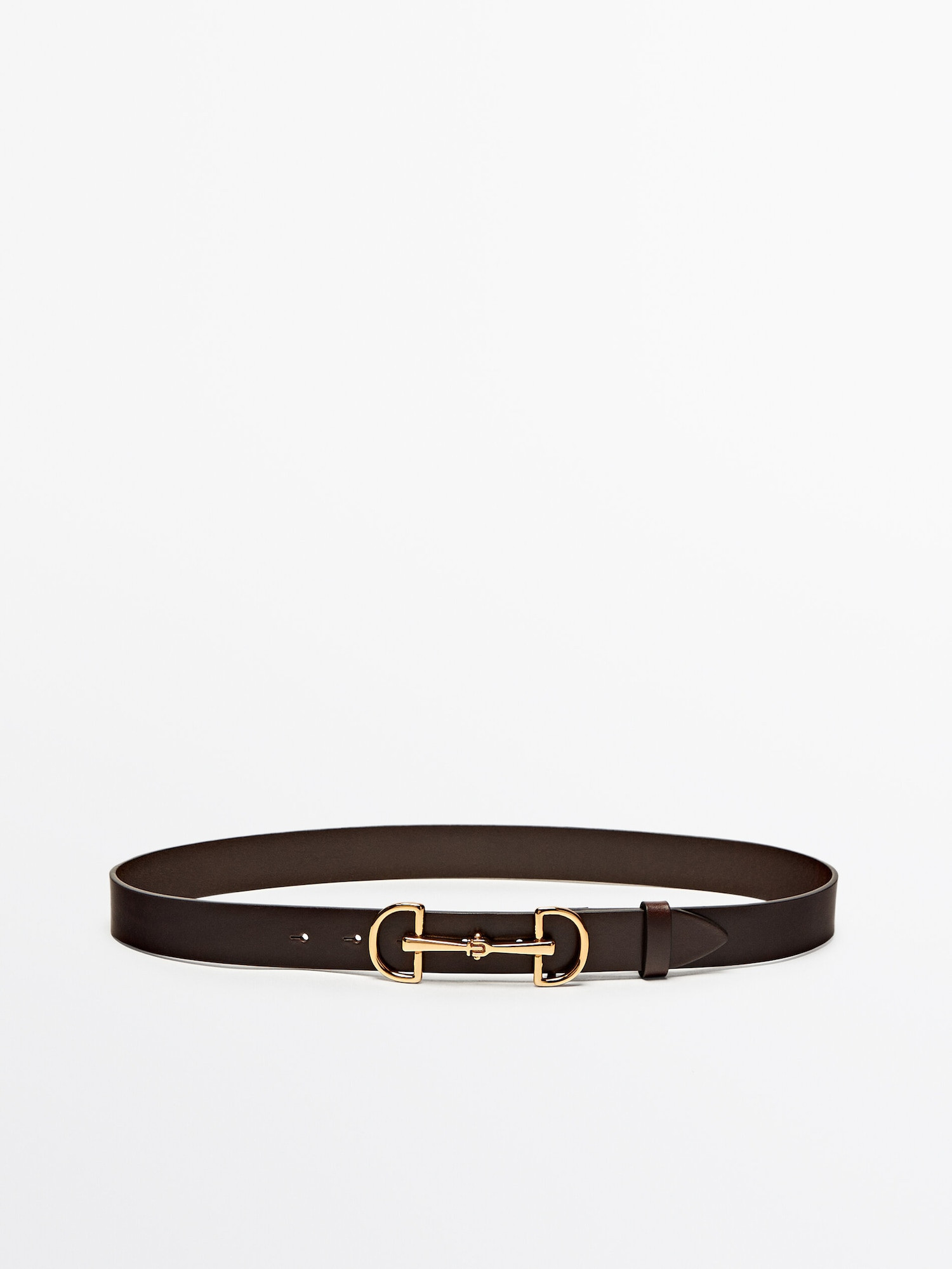 Leather belt with double long buckle | Massimo Dutti US