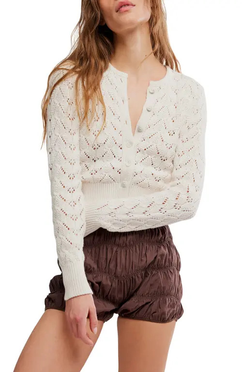 Free People Pretty in Cotton Pointelle Cardigan in Ivory at Nordstrom, Size Large | Nordstrom