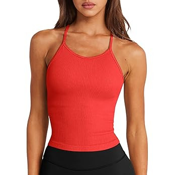 LASLULU Womens Sports Bra Seamless Long Crop Tank Racer Back Spaghetti Strap Workout Yoga Bra Pad... | Amazon (US)