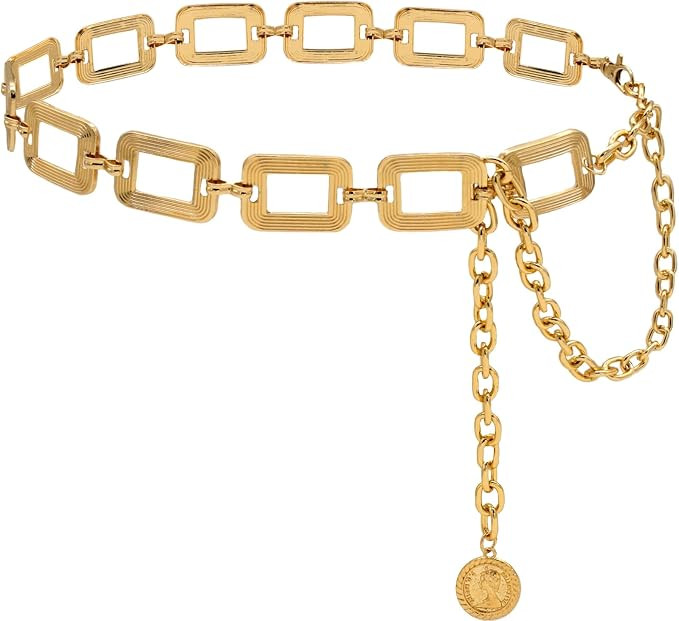 Waist Chain for Women Metal Belly Belt Adjustable Waist Belt for Dress Vest Jeans | Amazon (US)