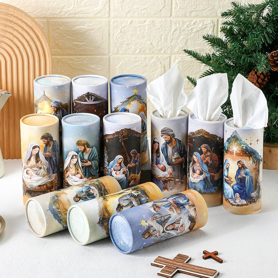 Layhit 12 Pcs Christmas Car Tissues Box Round Tube Tissues Box with Facial Tissue Car Tissue Hold... | Amazon (US)