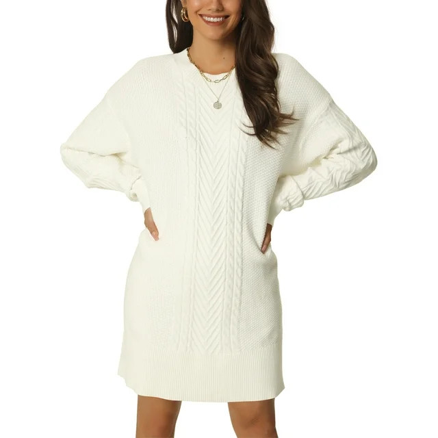 Unique Bargains Womens' Textured Long Sleeve Above Knee Casual Sweater Dress | Walmart (US)