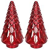 Rulu Christmas Tree Tabletop Set of 2 Faceted 6" W x 12" H Mercury Glass RED | Amazon (US)
