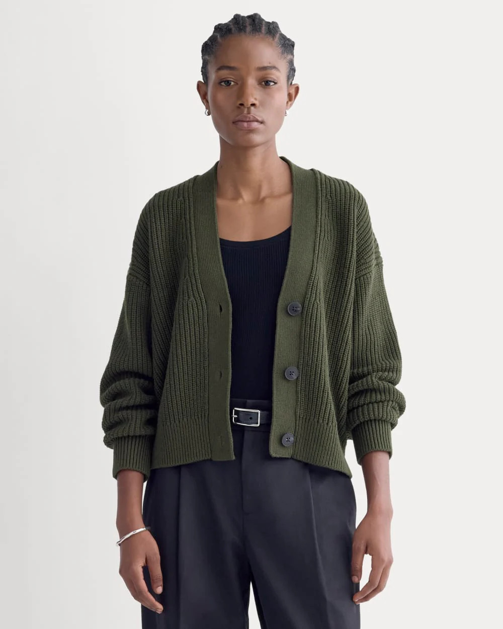 The Boxy Cardigan in Everyday Cotton | Dark Green | Everlane