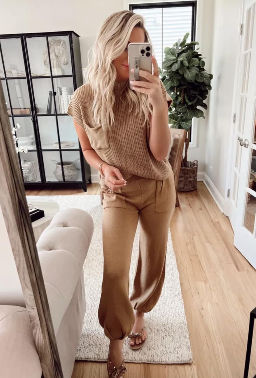 Ugerlov Women's Two Piece Outfits Sweater Sets Knit Pullover Tops and High Waisted Pants Lounge Sets | Amazon (US)