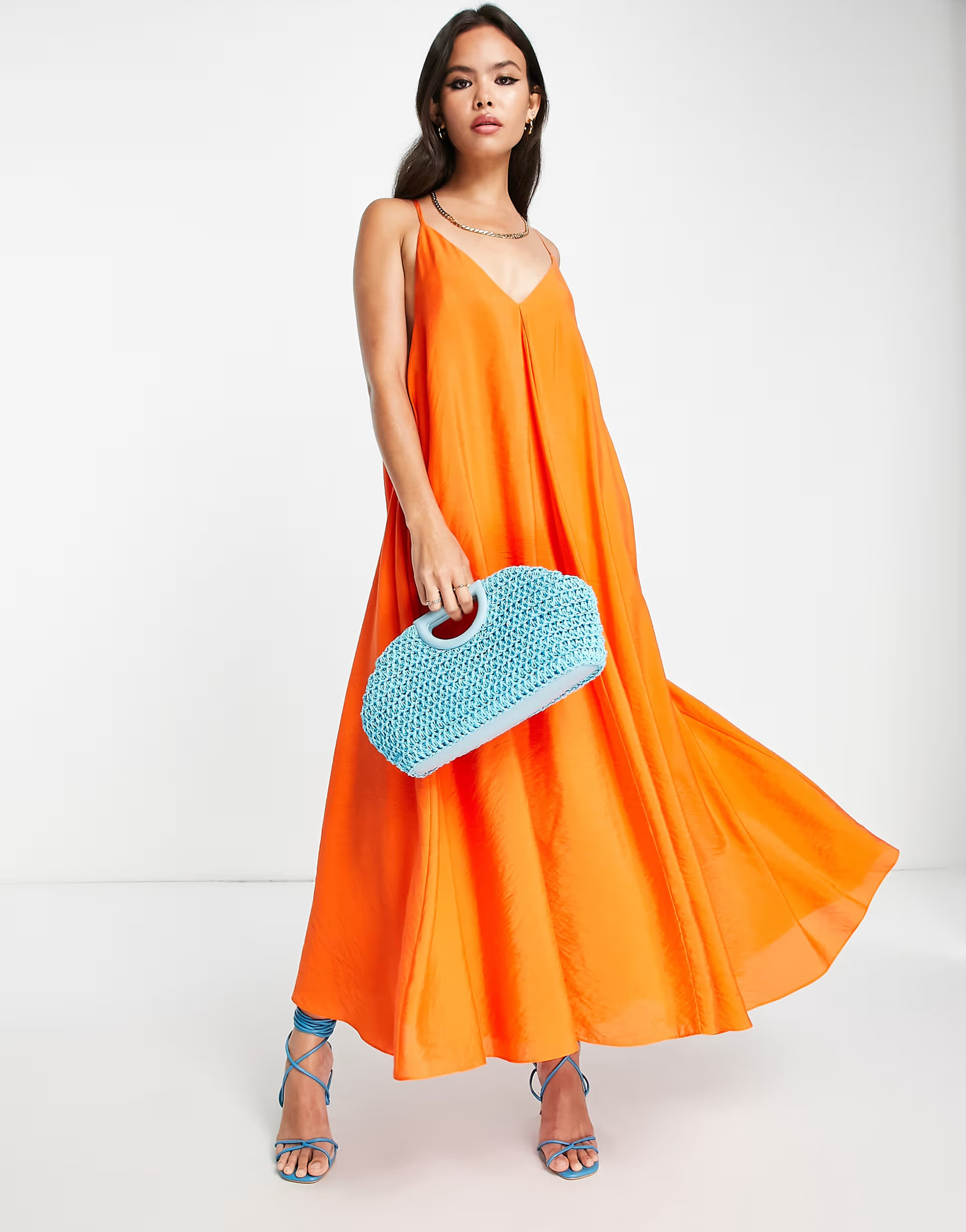 ASOS EDITION trapeze cami midi dress in viscose in flame orange | ASOS (Global)