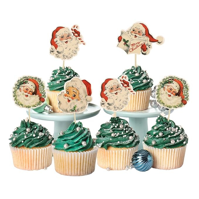 Gyufise 36Pcs Merry Christmas Cupcake Toppers Santa Claus Head Cupcake Picks Decorations Santa Cl... | Amazon (US)