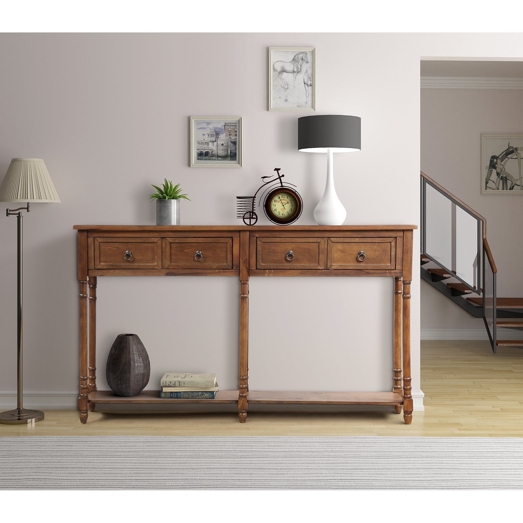 Brown Console Table with Bottom Shelf, SEGMART 58'' x 11'' x 34'' Entryway Table with 4 Storage D... | Walmart (US)