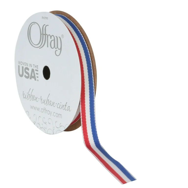 Offray Ribbon, Red White Blue 3/8 inch Stripe Grosgrain Ribbon, 9 feet, 1 Each - Walmart.com | Walmart (US)