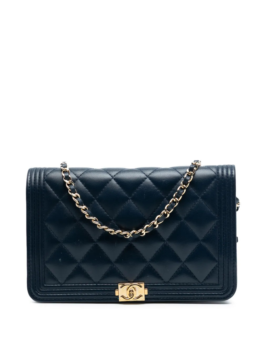 CHANEL Pre-Owned 2016-2017 Quilted Lambskin Boy Wallet On Chain crossbody bag - Blue | Farfetch Global
