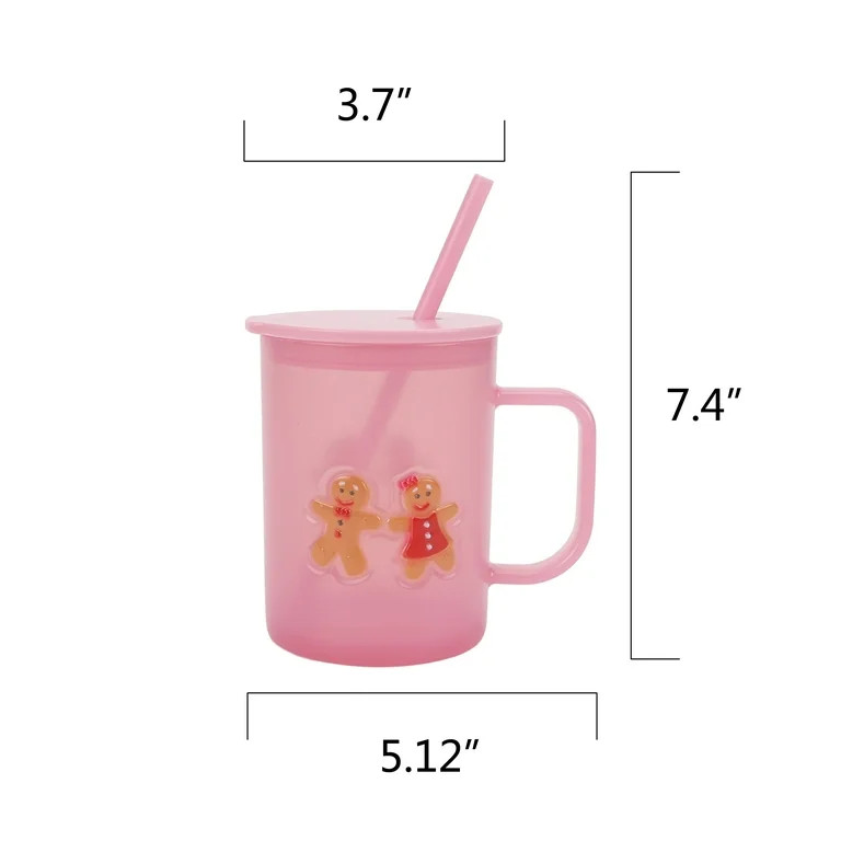 20 Ounce Pink Frosted Acrylic Gingerbread Mug with Lid and Straw, by Holiday Time | Walmart (US)
