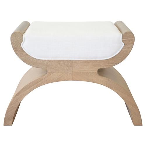 Joana Rustic Lodge Brown Oak Wood Frame White Upholstered Seat Stool | Kathy Kuo Home