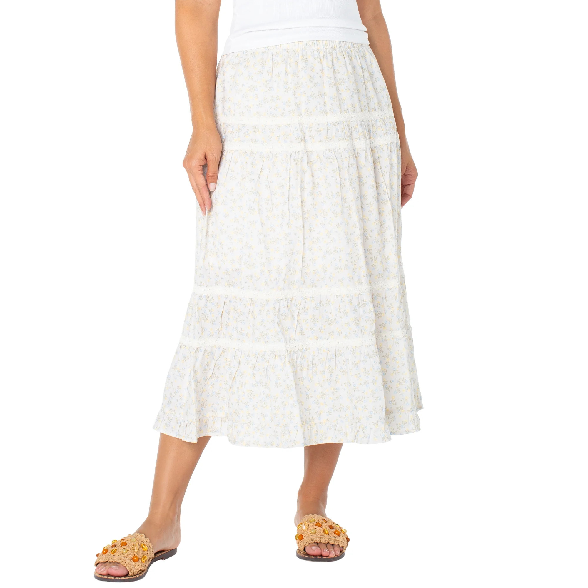 Celebrity Pink Women's and Women's Plus Tiered Ruffle Skirt with Lace Trim, Sizes XS-XXXL | Walmart (US)