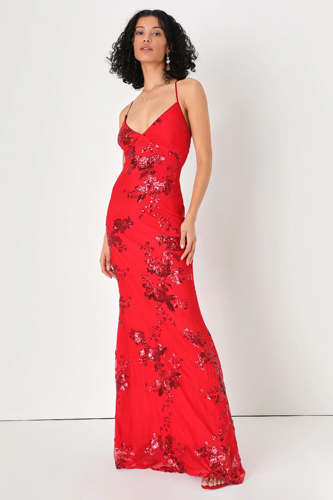 Valhalla Red Sequin Lace-Up Maxi Dress | Lulus (US)