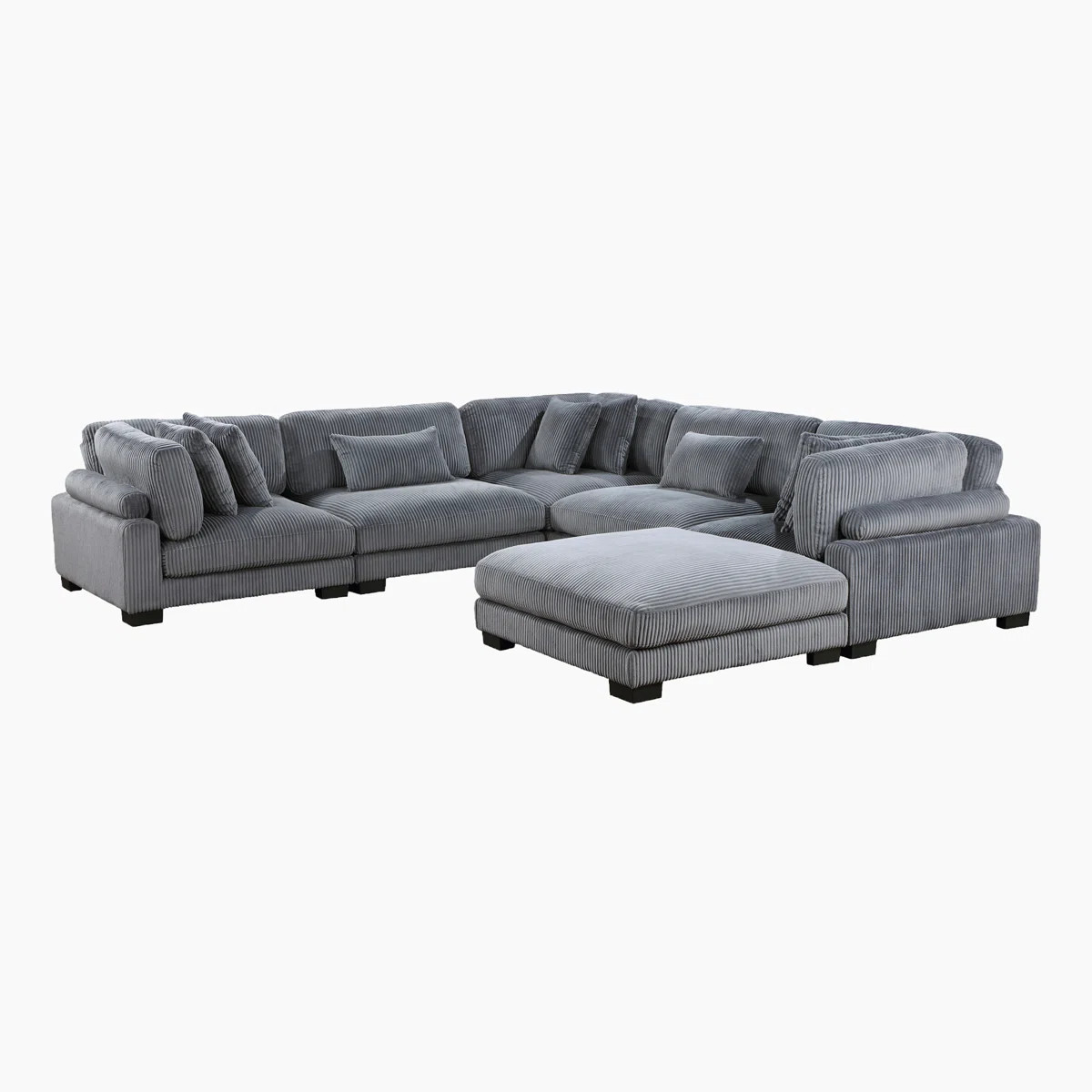 Brinsley 6-Piece 135" L-Shaped Modern Corduroy Modular Sectional with Pocket Coils | Wayfair North America