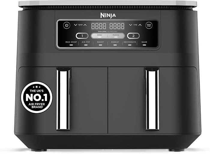 Ninja Foodi Dual Zone Digital Air Fryer, 2 Drawers, 7.6L, 6-in-1, Uses No Oil, Air Fry, Max Crisp, Roast, Bake, Reheat, Dehydrate, Cooks 4-6 Portions, Non-Stick, Dishwasher Safe Baskets, Black AF300UK | Amazon (UK)