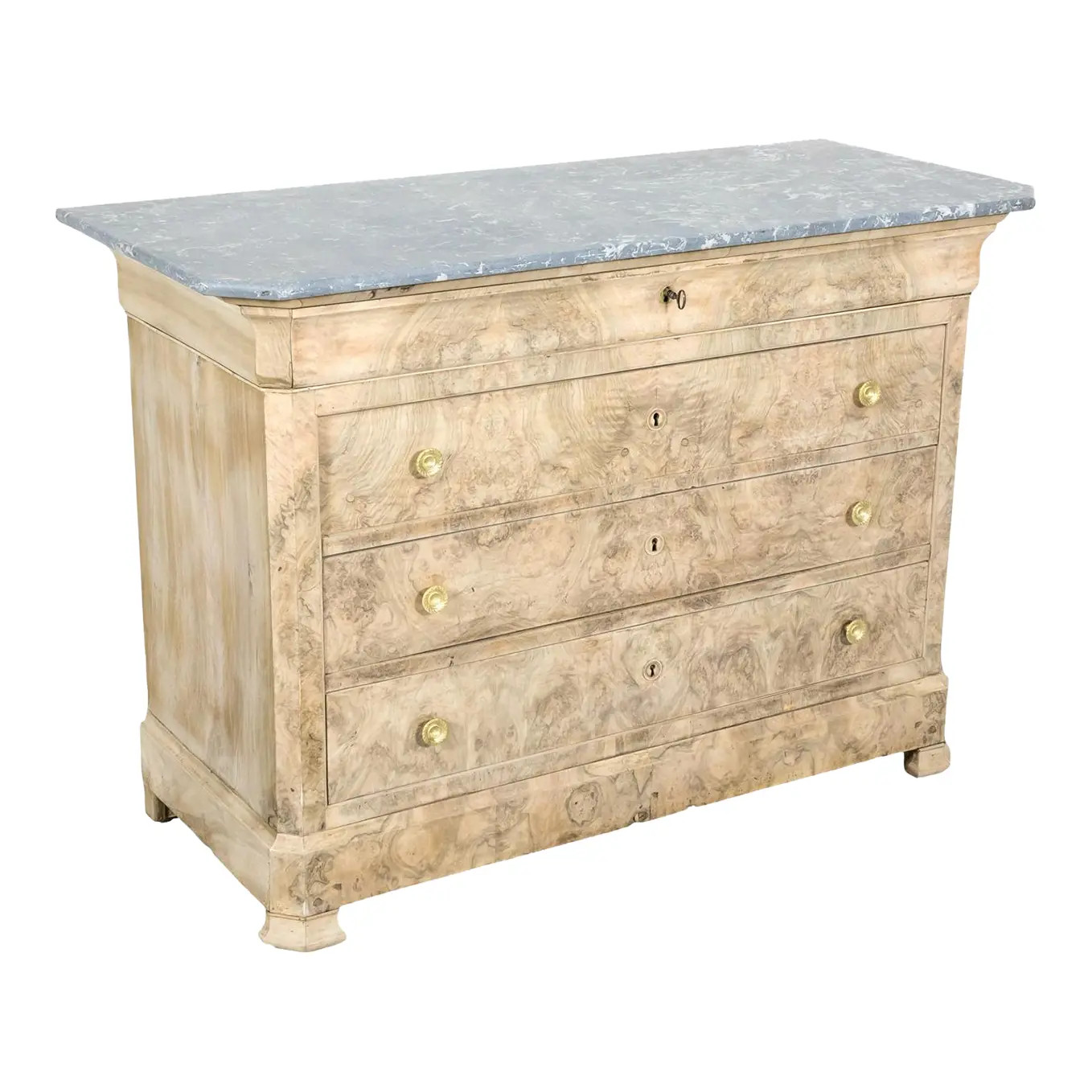 19th Century French Bleached Walnut Louis Philippe Style Commode With Marble Top | Chairish