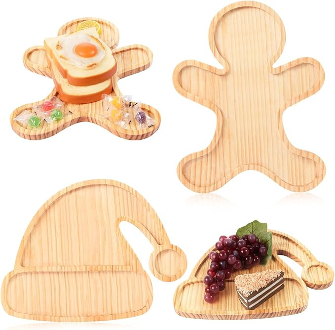 FOBSME 2 Pcs Christmas Serving Trays Santa Hat and Gingerbread Man Charcuterie Boards Decorative ... | Amazon (US)