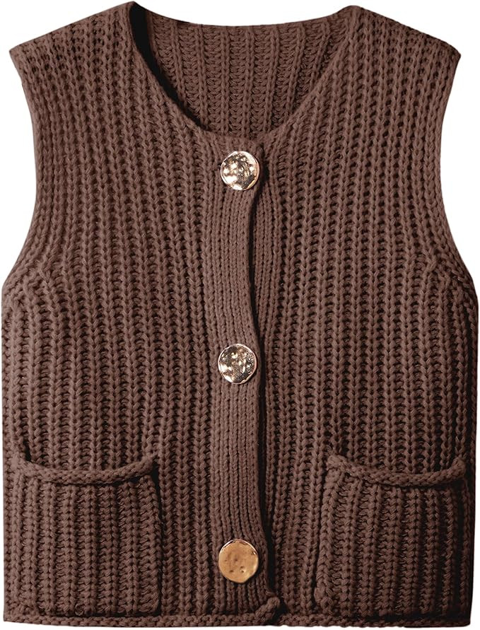 Hixiaohe Womens Crochet Chunky Knit Top Sleeveless Button Down Crop Tops Trendy Cardigan Sweater ... | Amazon (US)