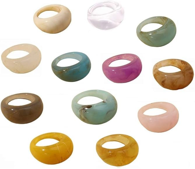 12 pcs Colorful Resin Rings Wide Thick Dome Knuckle Finger Stackable Joint Ring Retro Acrylic Tra... | Amazon (US)