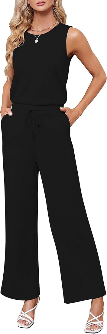 Sarin Mathews Air Essentials Jumpsuits for Women Casual Wide Leg Long Pants Jumpsuit Sleeveless B... | Amazon (US)