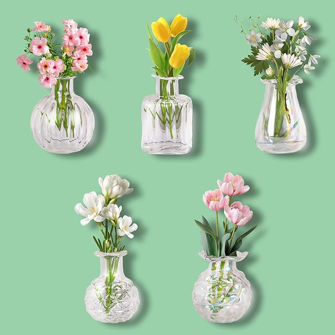 ZOYVUX Cute Mini Vase Magnets for Fridge, Tiny Plant Glass Vases with Flowers, Magnetic Refrigera... | Amazon (US)