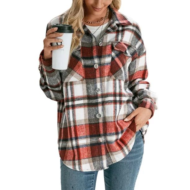 Women's Flannel Plaid Shirts Long Sleeve Regular Fit Button Down Tops - Walmart.com | Walmart (US)