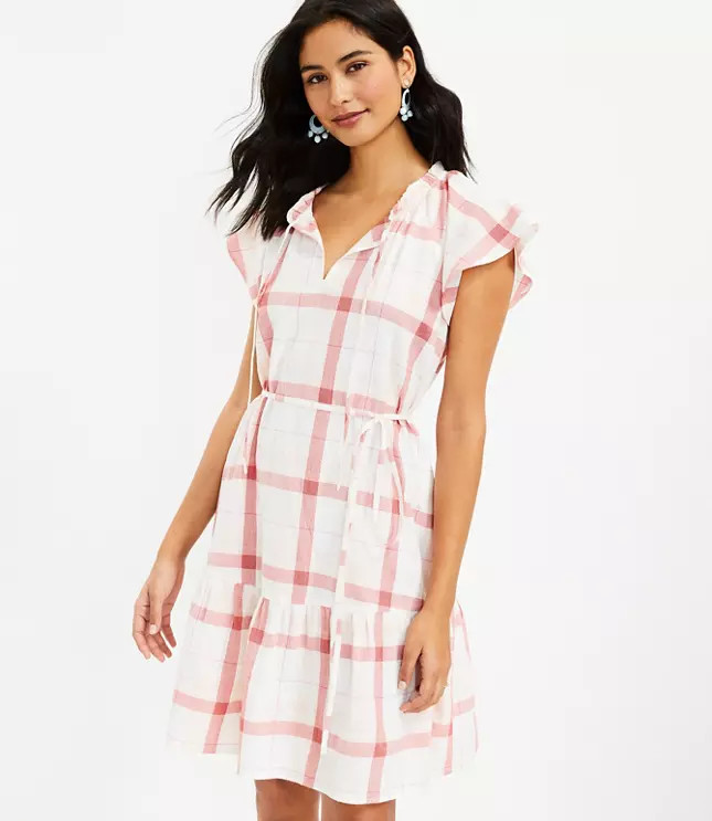 Plaid Flutter Tie Neck Dress | LOFT | LOFT