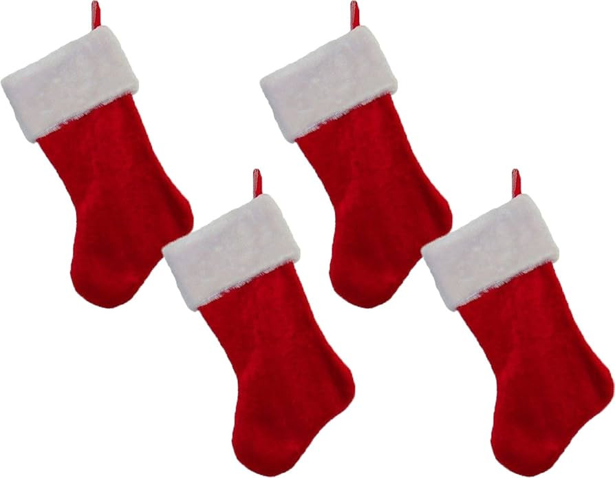 Classic Christmas Holiday Stockings Red & White Plush 18" Set of 4 | Amazon (US)