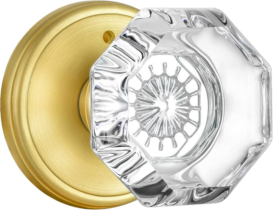 CLCTK Gold Door Knob with Lock, Octagon Crystal Glass Door Knobs for Interior Door, Privacy Funct... | Amazon (US)