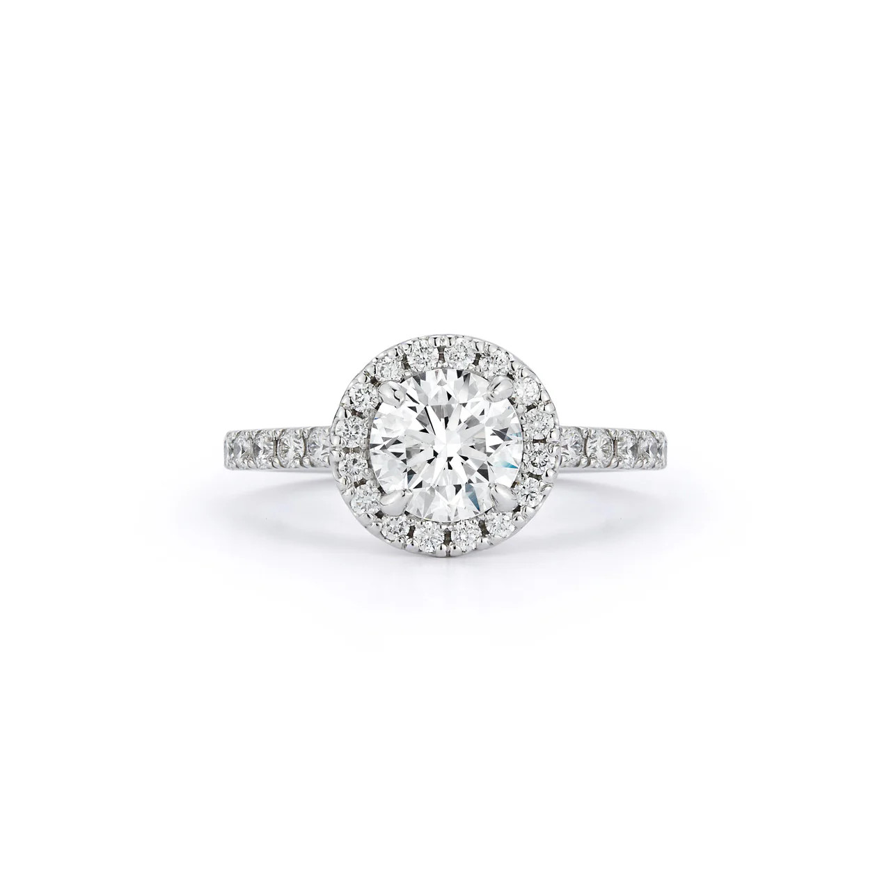 Halo Pavé Cathedral Engagement Ring with 1.40 CT Round Brilliant | Dana Rebecca Designs