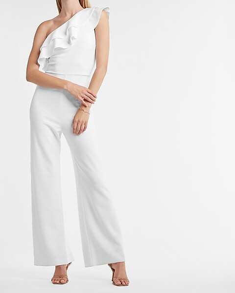 Ruffle One Shoulder Wide Leg Jumpsuit | Express