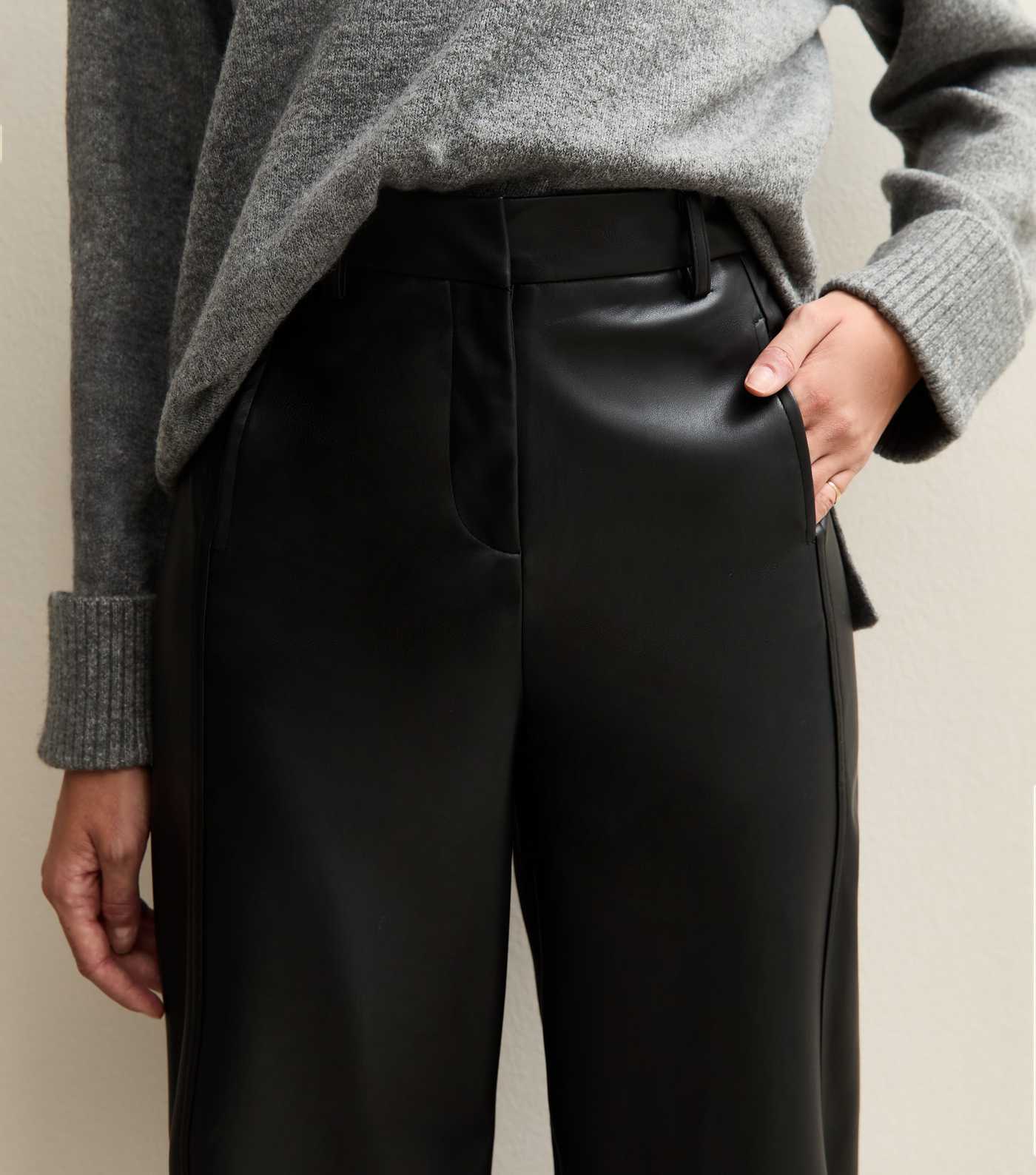 Black Faux Leather Barrel Leg Trousers | New Look | New Look (UK)
